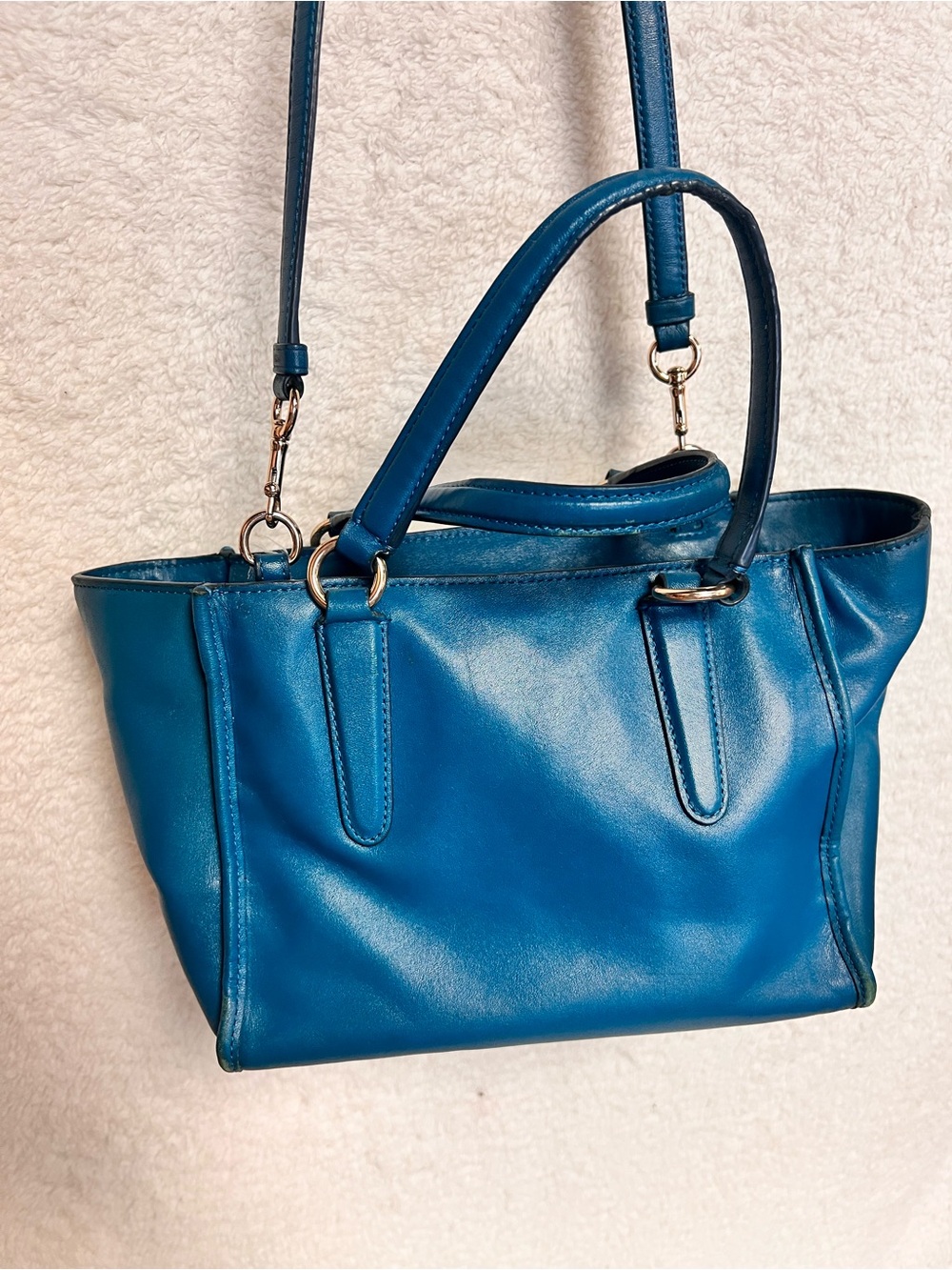 Coach Blue Leather Tote with Removable Crossbody Strap - Picture 7 of 11